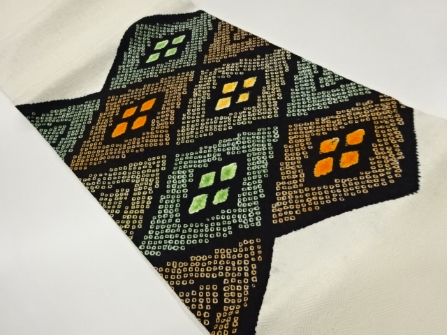 絞り襷に菱模様開き名古屋帯（額縁仕立て）